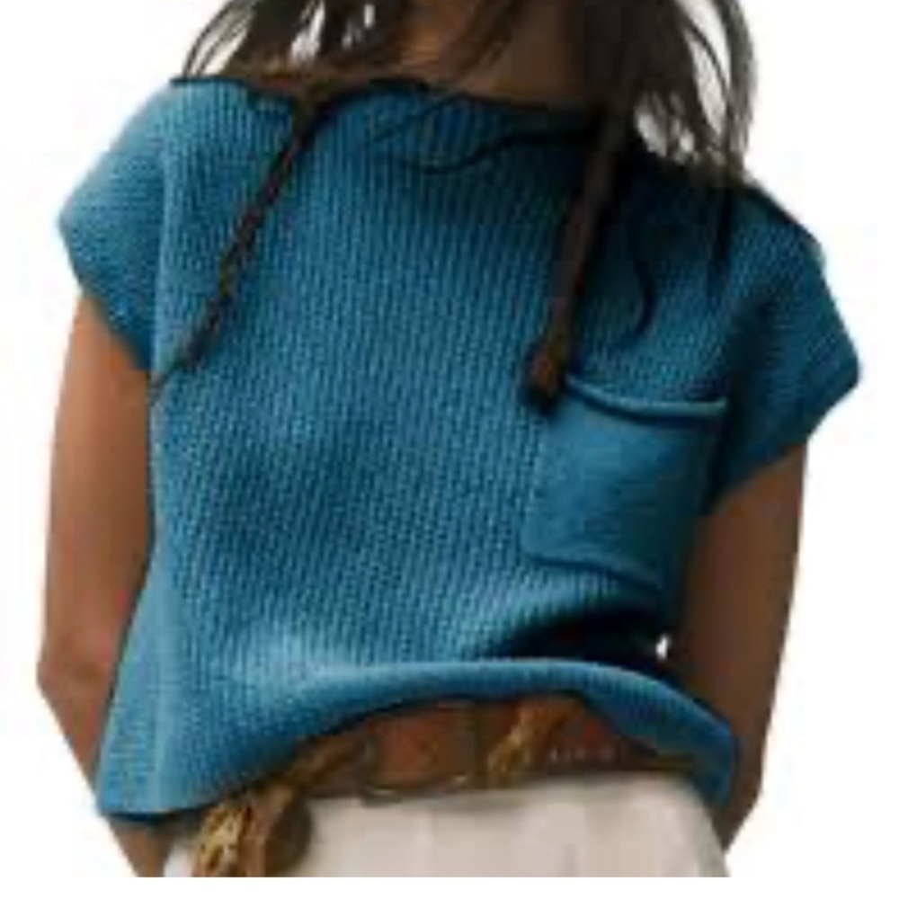 Free People Beach Short Sleeve Sweater - Blue